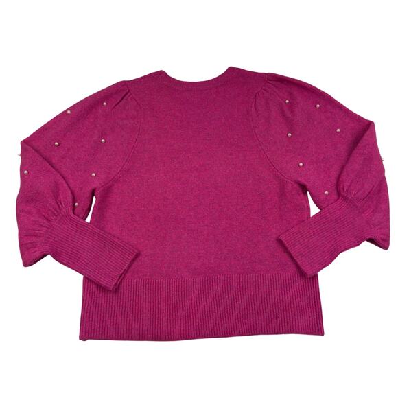CeCe Pink Feminine Pearl Embellished Balloon Sleeve Pullover Sweater Women's M - Picture 2 of 5